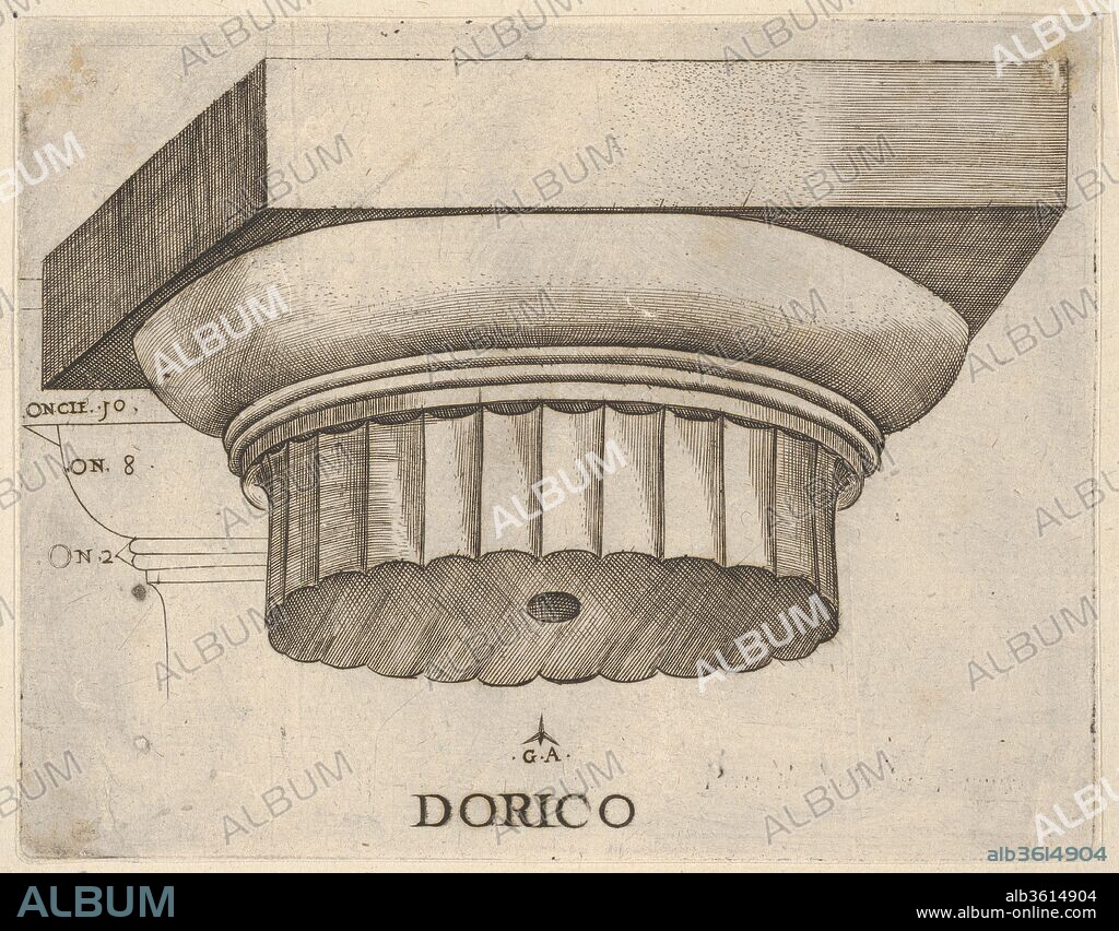 MASTER G. A.. Doric capital with measurements. Artist: Master G.A. (Italian, active ca. 1535). Dimensions: Sheet: 4 13/16 x 6 1/4 in. (12.3 x 15.8 cm)
Mount: 5 11/16 x 6 7/8 in. (14.4 x 17.4 cm). Date: ca. 1537.