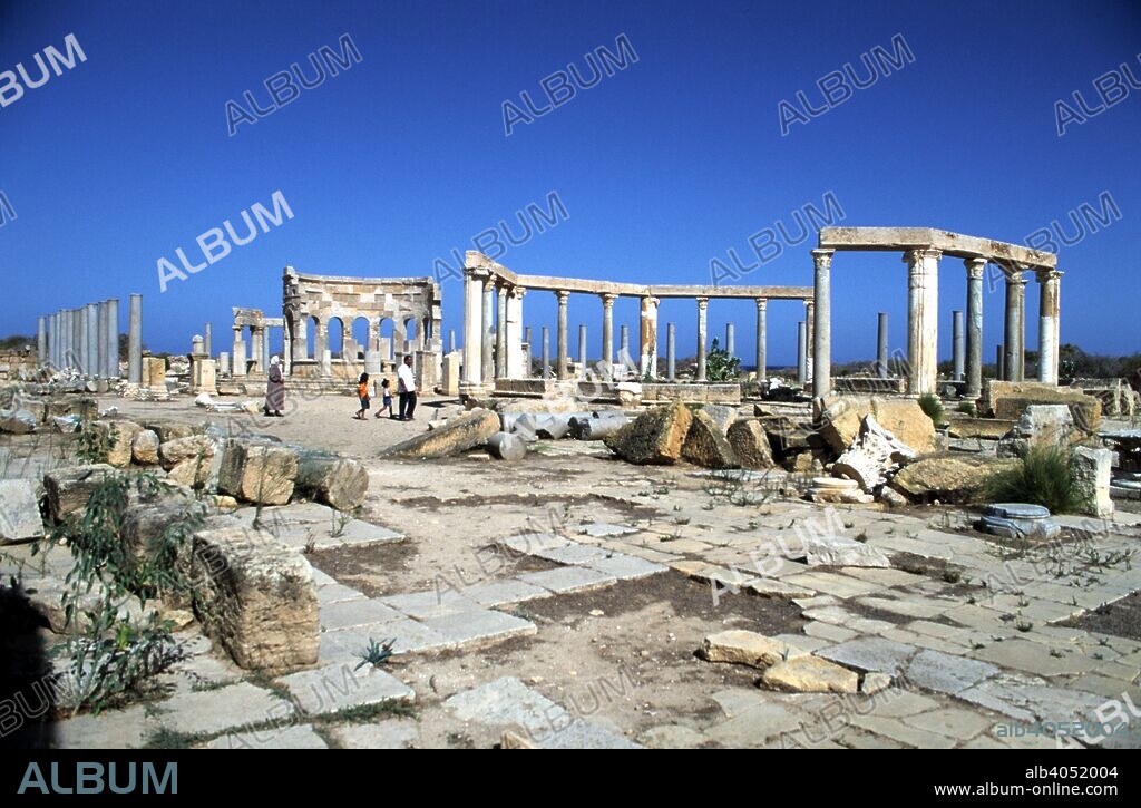 The Market, Leptis Magna, Libya. The ruins of the city of Leptis Magna is one of the most spectacular Roman sites in the Mediterranean. The market was built in 9-8 BC, but was rebuilt and enlarged over 200 years later as part of the substantial building programme ordered by the Emperor Septimius Severus, who was born in Leptis Magna.
