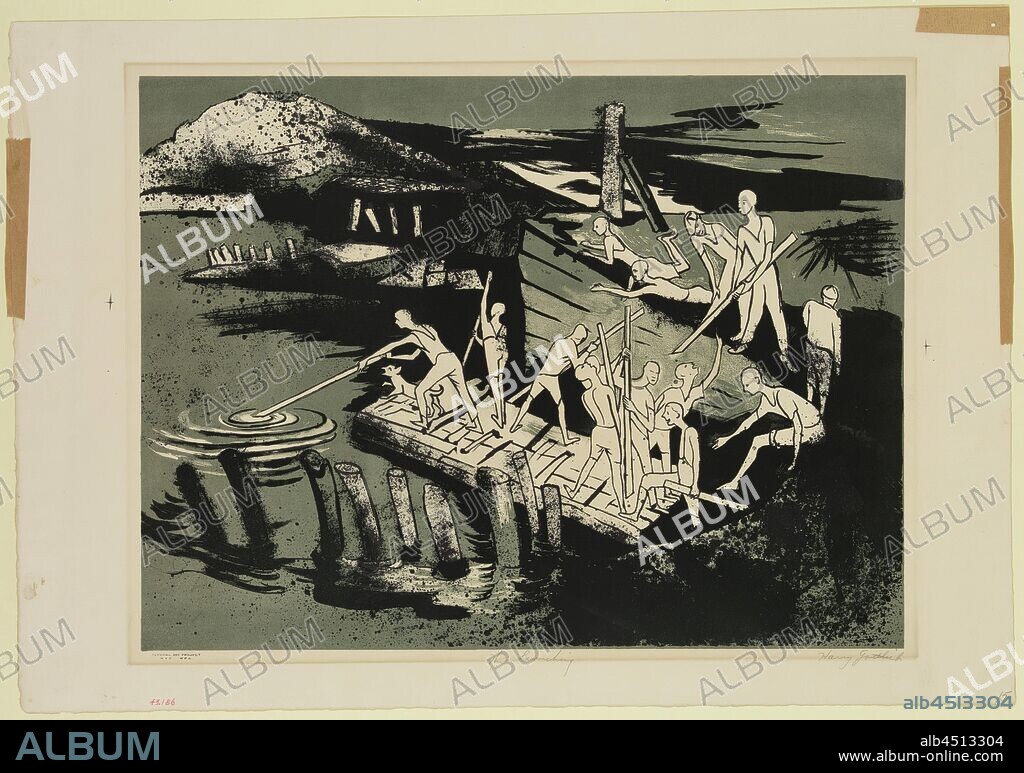 Harry Gottlieb, American, 1895-1993, The Launching, ca. 1938, lithograph printed in color ink on wove paper, Image: 13 1/4 × 17 1/2 inches (33.7 × 44.5 cm).