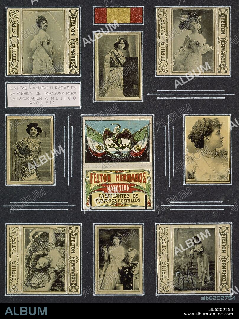 COLECCION DE ESTAMPAS DE CAJAS DE CERILLAS MANUFACTURADAS EN LA FABRICA DE TARAZONA PARA EXPORTAR A MEXICO - 1912.