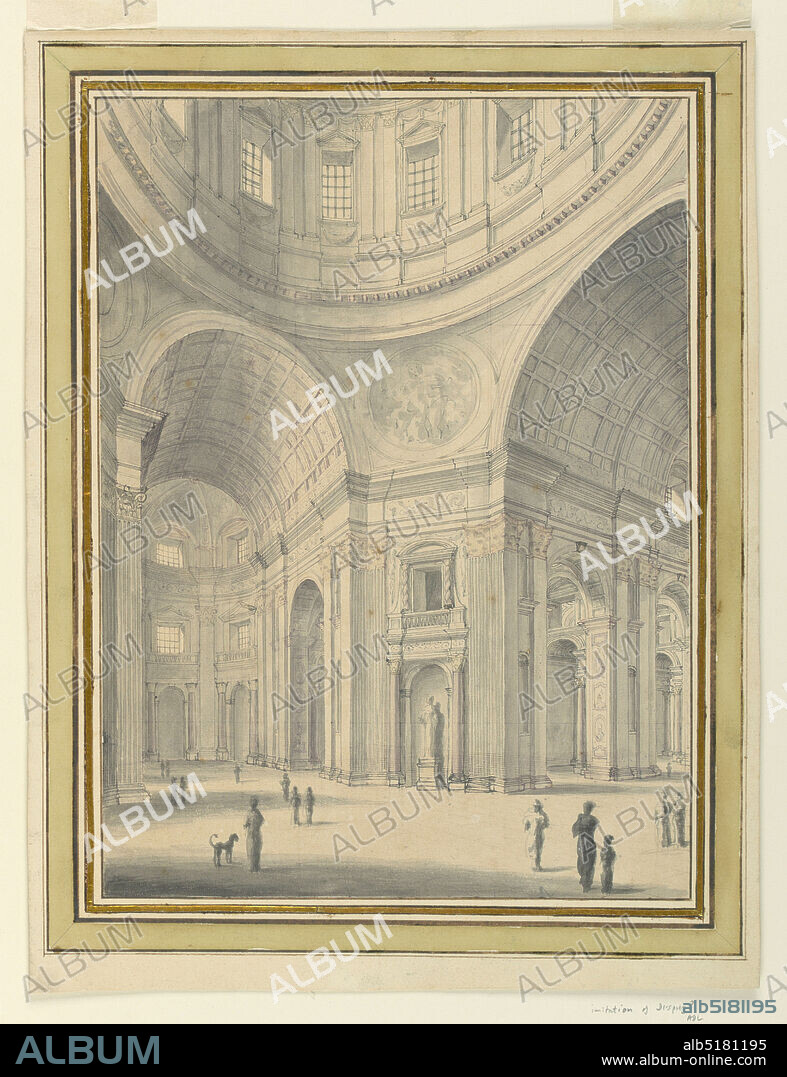 Church Interior, Victor Louis, French, 1731 - 1802, Pen and ink, brush and watercolor, graphite on laid paper, Design of the interior of a large, domed church., France, ca. 1770, architecture, Drawing, Drawing.