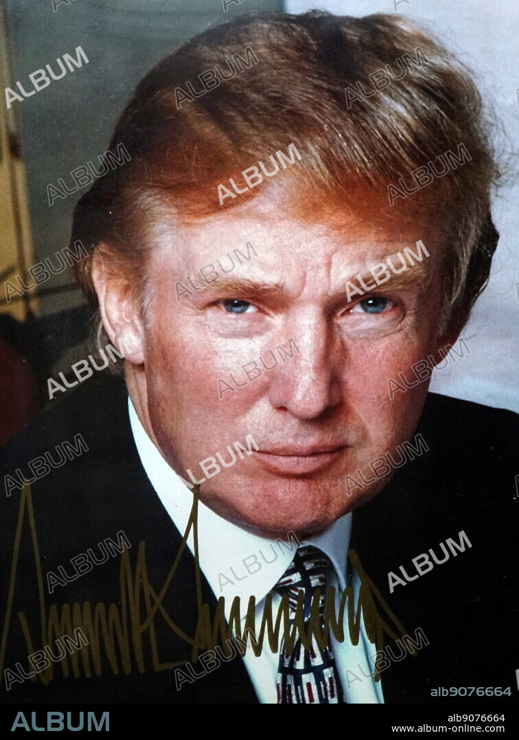 An autographed picture of Donald Trump. Donald John Trump (1946-) an American politician, businessman, television personality and 45th President of the United States of America.
