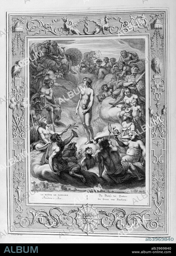Pandora's Box, 1733. A plate from Le Temple des Muses, Amsterdam, 1733. Found in the collection of Jean Claude Carriere.